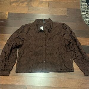 NWT Elegant Brown Lace Women's button down